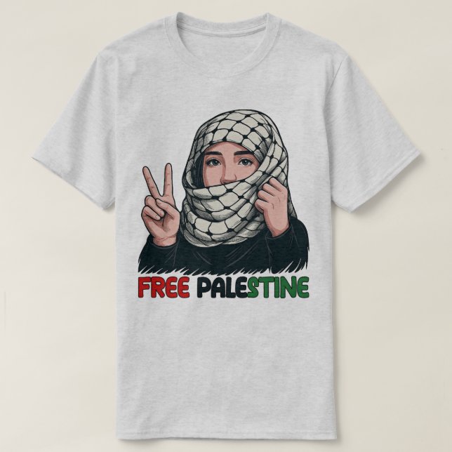 T-shirt Free Palestine Keffiyeh Girl Peace Art Tee (Design devant)