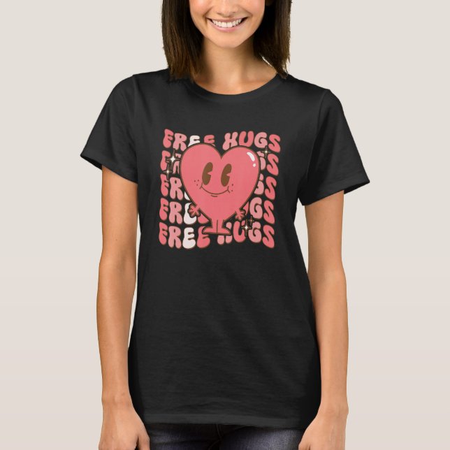 T-shirt Free Retro Hugs Groovy Valentine's Day Heart Love  (Devant)
