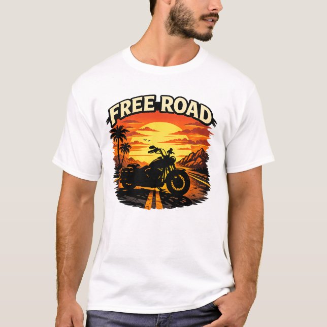 T-shirt Free Road for biker motorcycle (Devant)