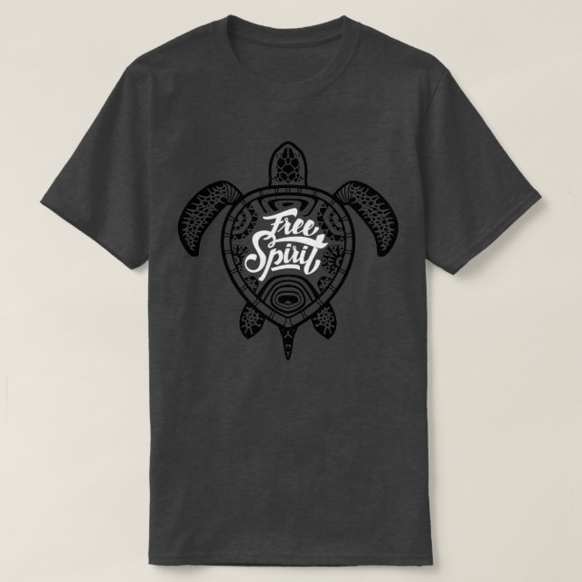 T-shirt Free Spirit Green Turtle Style de surfer illustrat (Design devant)