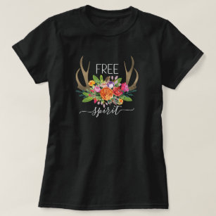T-shirt Free Spirit Modern Boho Chic Fleurs Antlers