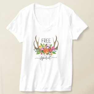 T-shirt Free Spirit Modern Boho Chic Fleurs Antlers