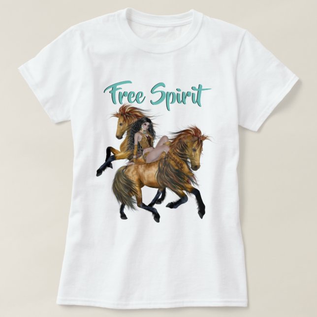 T-shirt Free Spirit Native American Princess et Stallions (Design devant)