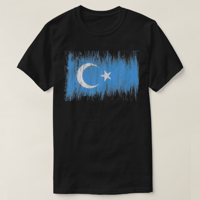 T-SHIRT FREE THE UYGHURS UIGHUR FLAG EAST TURKESTAN XINJIA (Design devant)