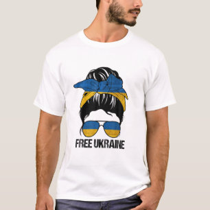 T-shirt Free Ukraine Messy Bun Soutien pour Ukraine Ukrain