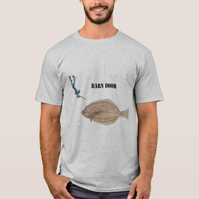 T-shirt Freediving SpearFishing Diver et un gros halibut (Devant)