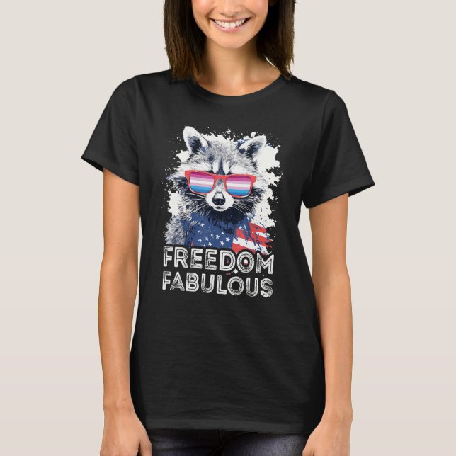 T-shirt Freedom Fabulous  Raccoon Bigender Sunglasses Flag (Devant)