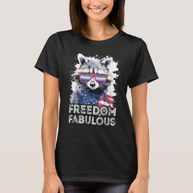 T-shirt Freedom Fabulous  Raccoon Butch Lesbian Sunglasses (Devant)