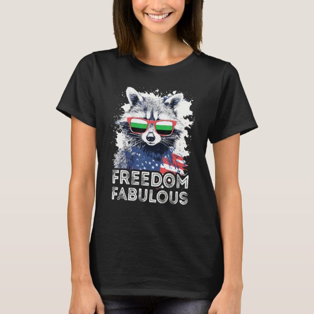 T-shirt Freedom Fabulous  Raccoon Neutrois Sunglasses Flag (Devant)