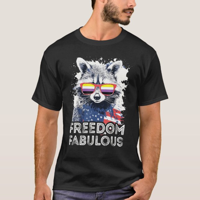T-shirt Freedom Fabulous  Raccoon Non Binary Sunglasses Fl (Devant)