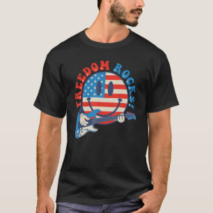 T-shirt Freedom Rocks Hippie Face Rock Guitare Super 4e o