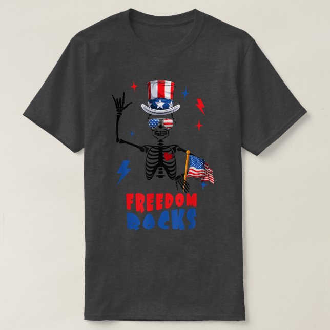T-shirt Freedom Rocks, Skeleton 4 juillet, Retro 4th of  (Design devant)