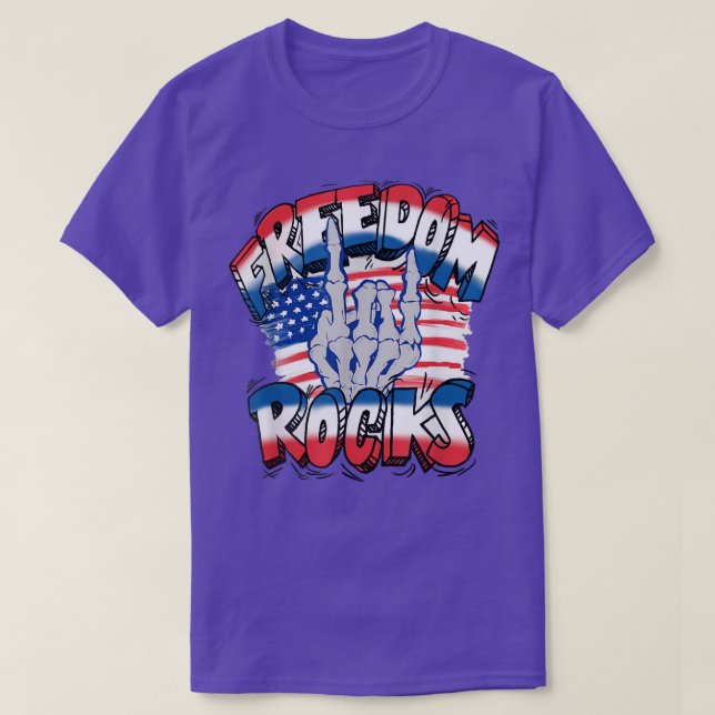T-shirt Freedom Rocks Skeleton Happy 4 juillet Amer (Design devant)