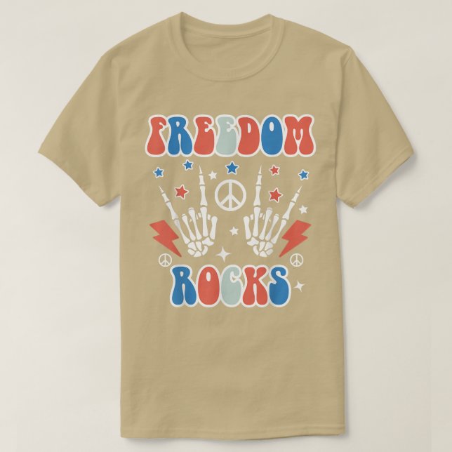 T-shirt Freedom Rocks Skeleton Retro 4 juillet America P (Design devant)