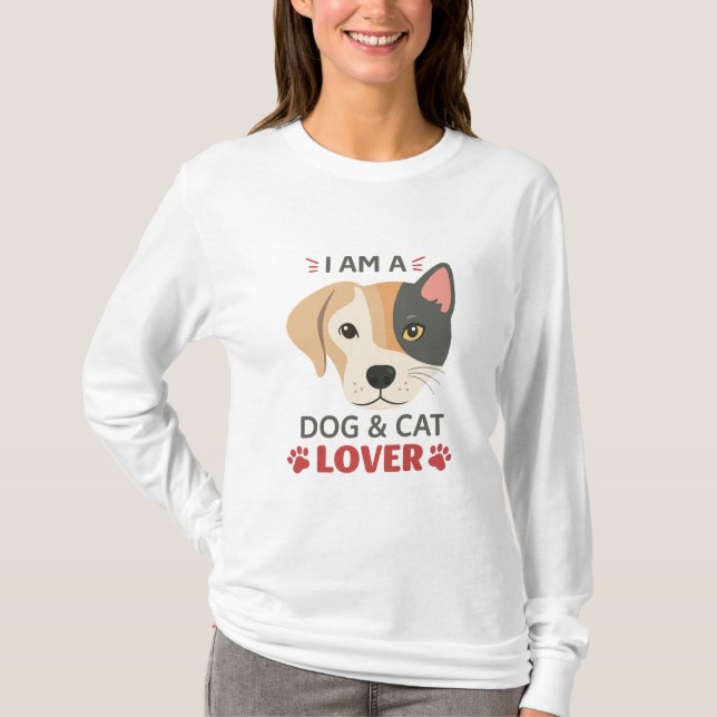 T-shirt Freefit I AM A Chien & Amoureux des chats Basic Lo (Devant)