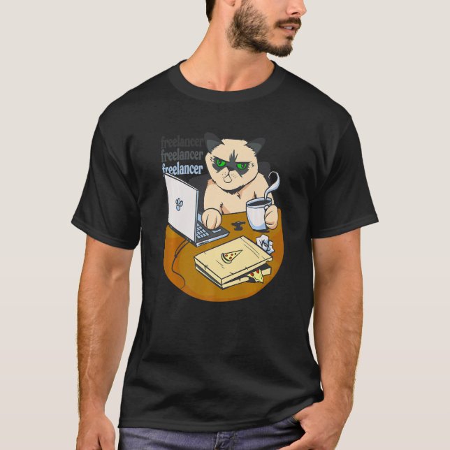 T-shirt freelancer chat travail à partir de la maison pizz (Devant)