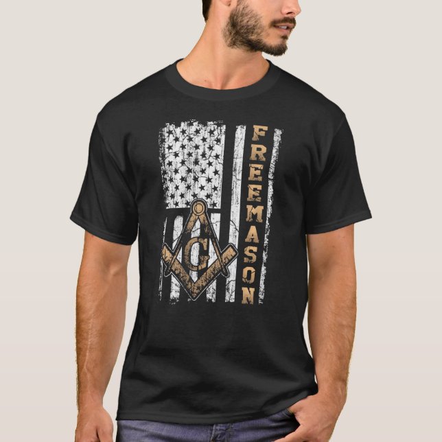 T-shirt Freemason Masonic Drapeau Mason Carré Compass Free (Devant)