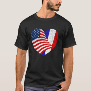 T-shirt French American Pride Usa Et France Drapeau Heart