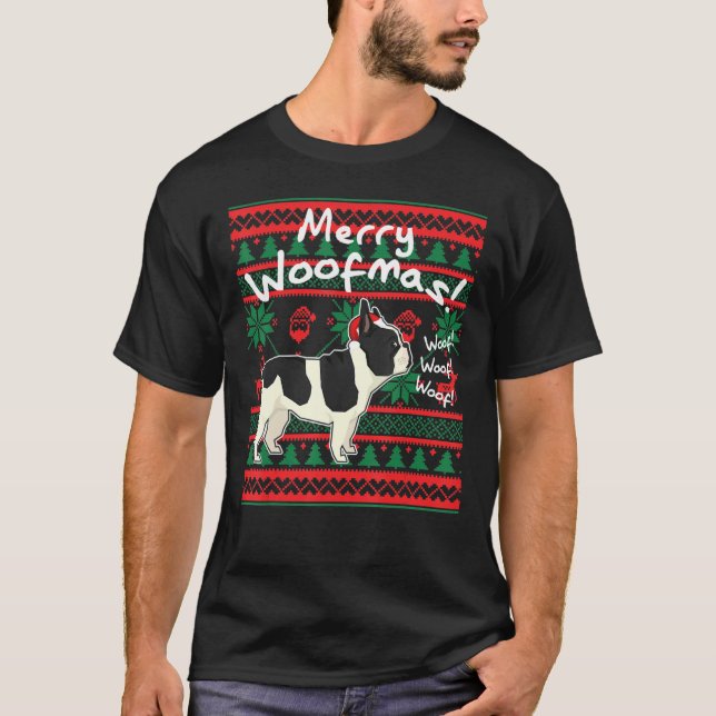 T-shirt French B-Ulldog Merry Woofmas U-Gly Christmas Swea (Devant)