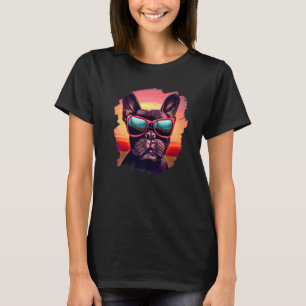 T-shirt French Bulchie Lunettes de soleil Chien Sunset Vin