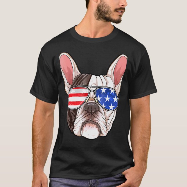 T-shirt French Buldog Lunettes de soleil américaines 4 jui (Devant)