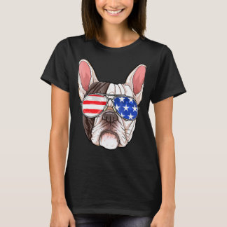 T-shirt French Buldog Lunettes de soleil américaines 4 jui