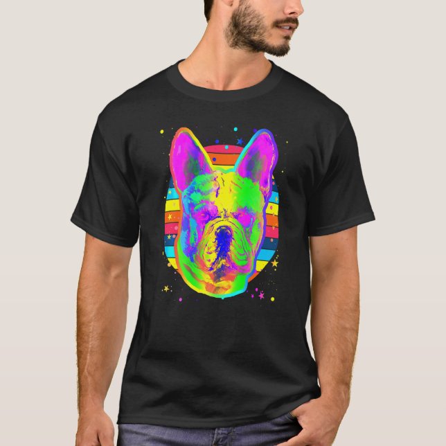 T-shirt French Buldog Rainbow Space Black (Devant)