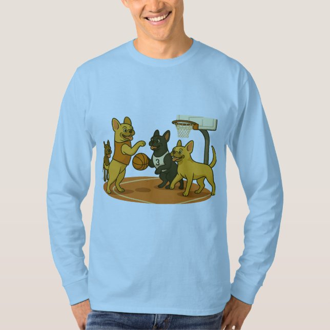 T-shirt French Bull Dogs playing basketball. (Devant)