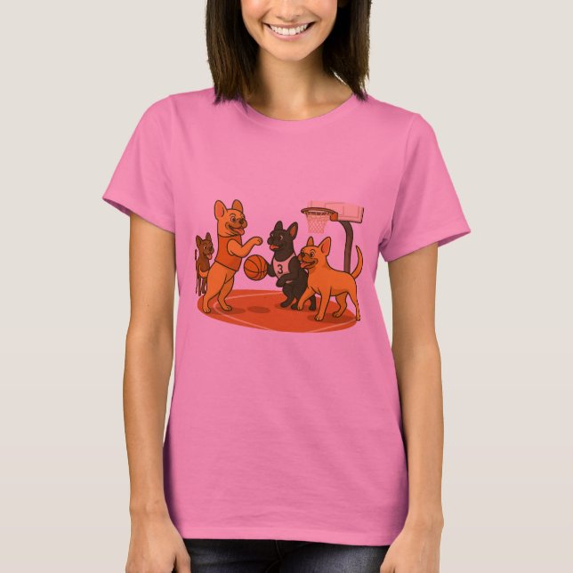 T-shirt French Bull Dogs playing basketball. (Devant)