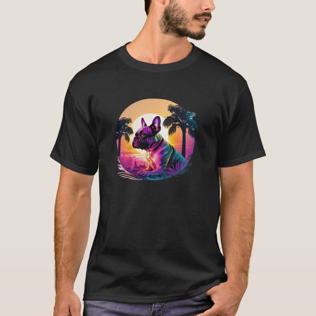 T-shirt French Bulldog Aesthetic with Synthwave 80s (Devant)