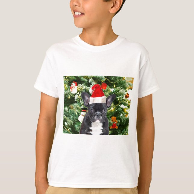 T-shirt French Bulldog Arbre de Noël Ornements Snowman (Devant)