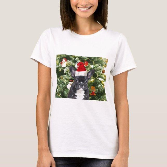 T-shirt French Bulldog Arbre de Noël Ornements Snowman (Devant)