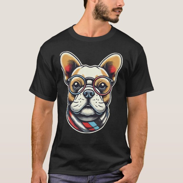 T-shirt French BullDog avec lunettes Frenchie (Devant)