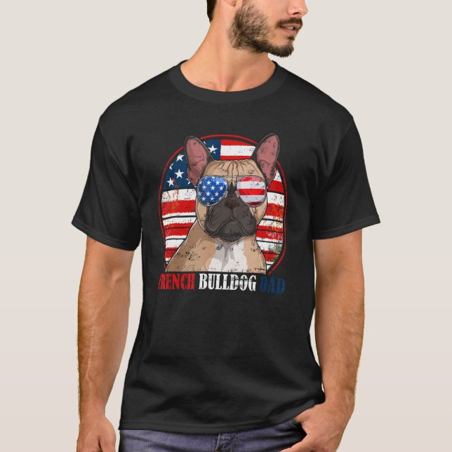 T-shirt French Bulldog Dad Retro American Flag Patriotic S (Devant)