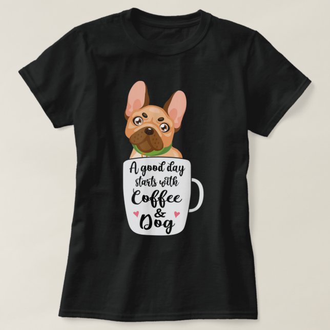 T-shirt French Bulldog dans une tasse de café maman chien (Design devant)