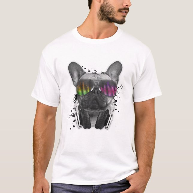 T-shirt French Bulldog Deejay Cool DJ Amoureux des chiens  (Devant)