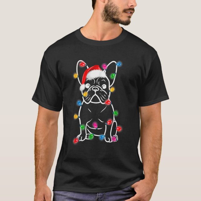 T-shirt French Bulldog Dog Tree Christmas Lights Xmas Paja (Devant)