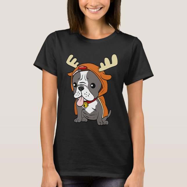 T-shirt French Bulldog Dressed Up Reindeer Dogs Xmas (Devant)
