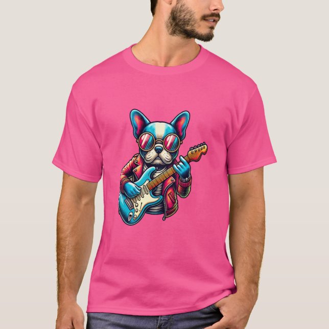 T-shirt French Bulldog Electric Guitare Funny Chien Rock B (Devant)