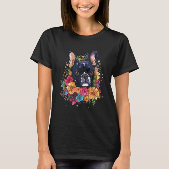T-shirt French Bulldog Flower Bouquet (Devant)