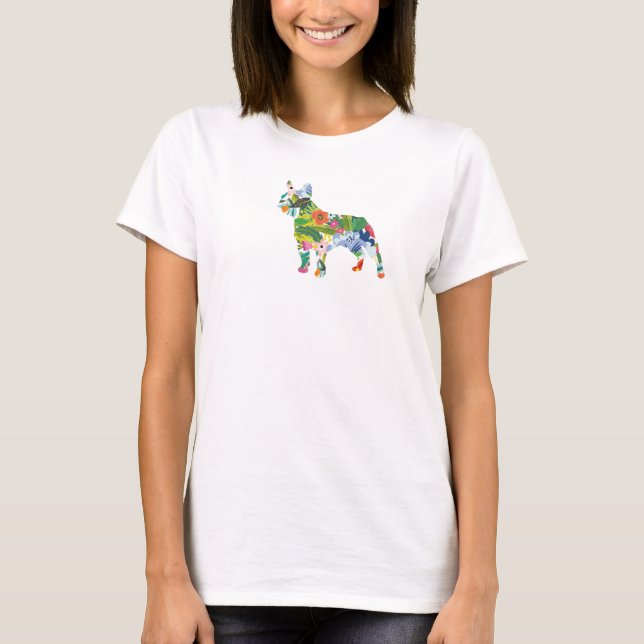 T-shirt French Bulldog Flowers Silhouette  (Devant)