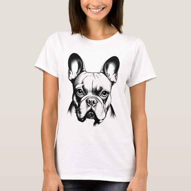 T-shirt French Bulldog Frenchie Mom Pencil Sketch (Devant)