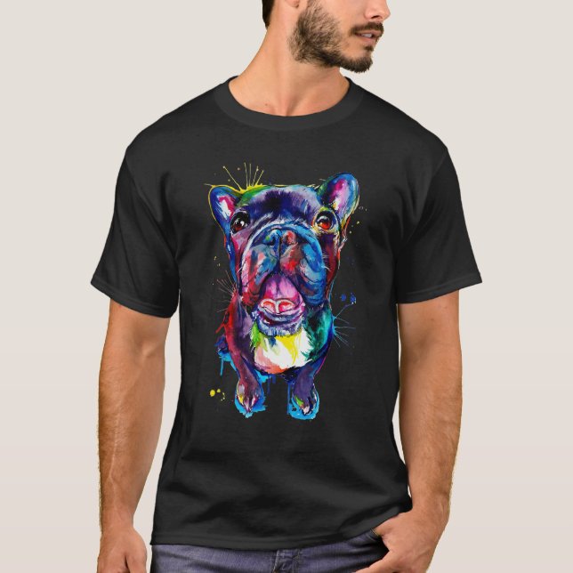 T-shirt French Bulldog Frenchie Watercolor Pop Art (Devant)