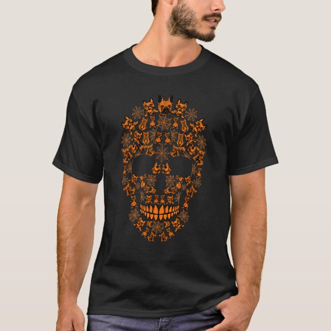 T-shirt French Bulldog Halloween Silhouette Skull Hallowee (Devant)