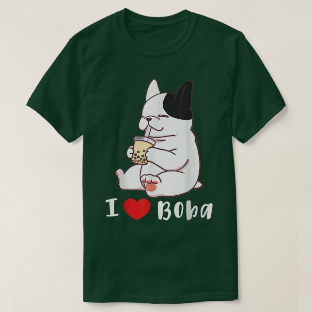 T-shirt French bulldog I Love Boba Bubble Milk Tea Dog Cut (Design devant)