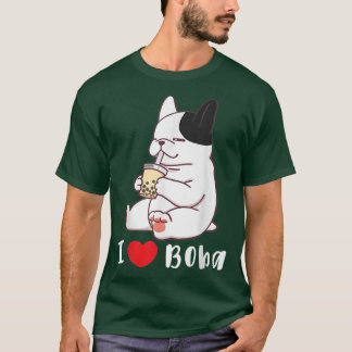T-shirt French bulldog I Love Boba Bubble Milk Tea Dog Cut