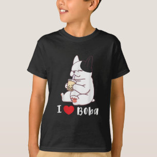 T-shirt French bulldog I Love Boba Bubble Milk Tea Dog Cut