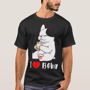 T-shirt French bulldog I Love Boba Bubble Milk Tea Dog Cut