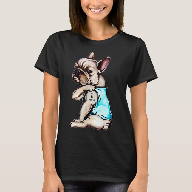 T-shirt French Bulldog I Love Maman Tattoo Bulldog Maman (Devant)
