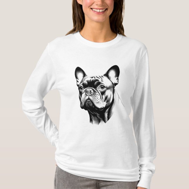 T-shirt French Bulldog Mom Pencil Sketch Gift (Devant)